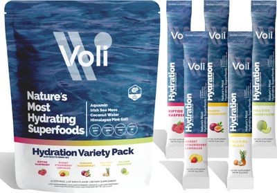 Voli Hydration, Variety Pack, Superfood Hydration, Irish Sea Moss, Aquamin (Natural Magnesium), Coconut Water, Himalayan Pink Salt, Low-Calorie Hydration, 15 Servings (Pack of 1)