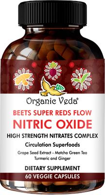 Organic Veda Beet Root Grape Seed &amp; Red Spinach Nitric Oxide Capsules - Concentrated Beets Nitrates Supplements with Circulation Booster Green Tea Extract, Turmeric, Pomegranate - 60 Vegan Pills