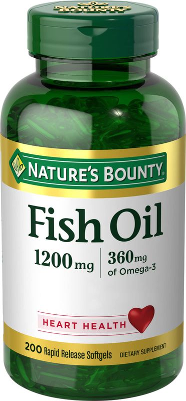 Nature&#39;s Bounty Fish Oil, Supports Heart Health, 1200 Mg, 360 Mg Omega-3, Rapid Release Softgels, 200 Ct