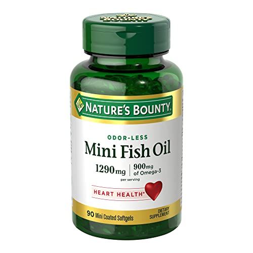 Nature&#39;s Bounty Mini Fish Oil Softgels 1290 mg, Omega-3, Supports Heart Health, Odor-Less, 90 Mini Coated Softgels
