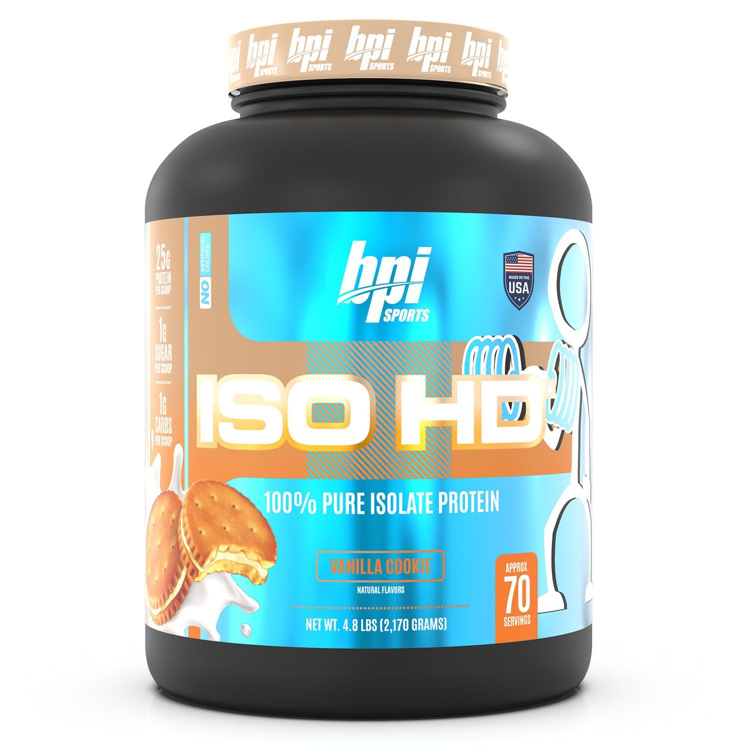 BPI Sports ISO HD Isolate Protein Vanilla Cookie, 4.8 LBS - 70 Servings