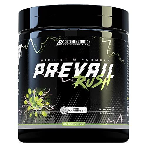 Cutler Nutrition High Stim Pre Workout Powder Prevail Rush Preworkout for Men &amp; Women for Intense Pumps Energy and Focus with Caffeine NO3T Betaine and Dynamine | Cotton Candy Grape (20 Servings)