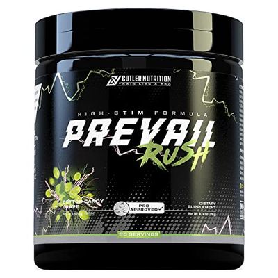 Cutler Nutrition High Stim Pre Workout Powder Prevail Rush Preworkout for Men &amp; Women for Intense Pumps Energy and Focus with Caffeine NO3T Betaine and Dynamine | Cotton Candy Grape (20 Servings)