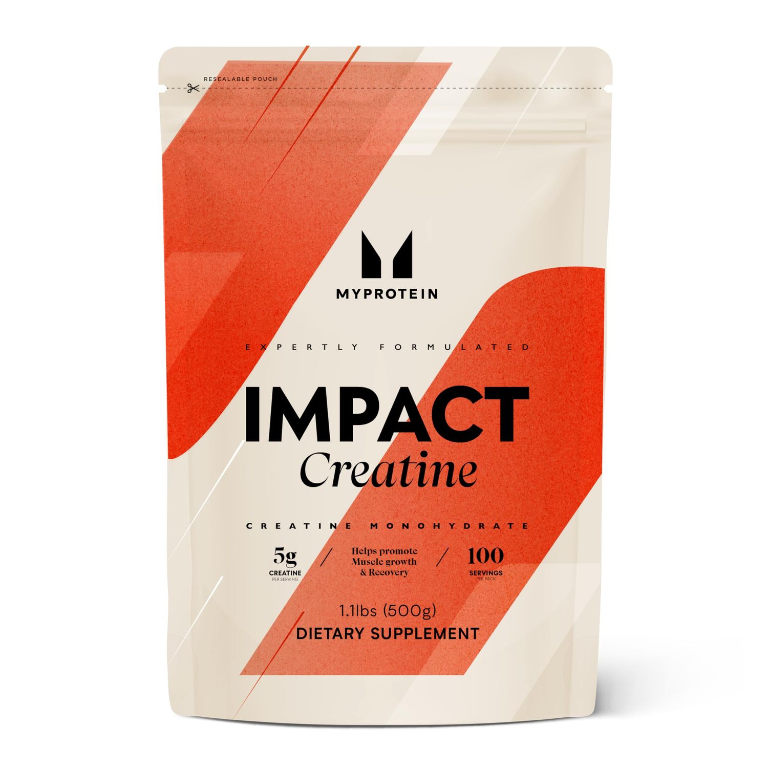 Myprotein - Creatine Monohydrate Powder Bag 1.1 lbs- Pure Unflavored Creatine Powder - Post/Pre Workout Supplement for All Sports and Exercises - Gluten Free, Vegan, Dissolves Easy - (100 Servings)