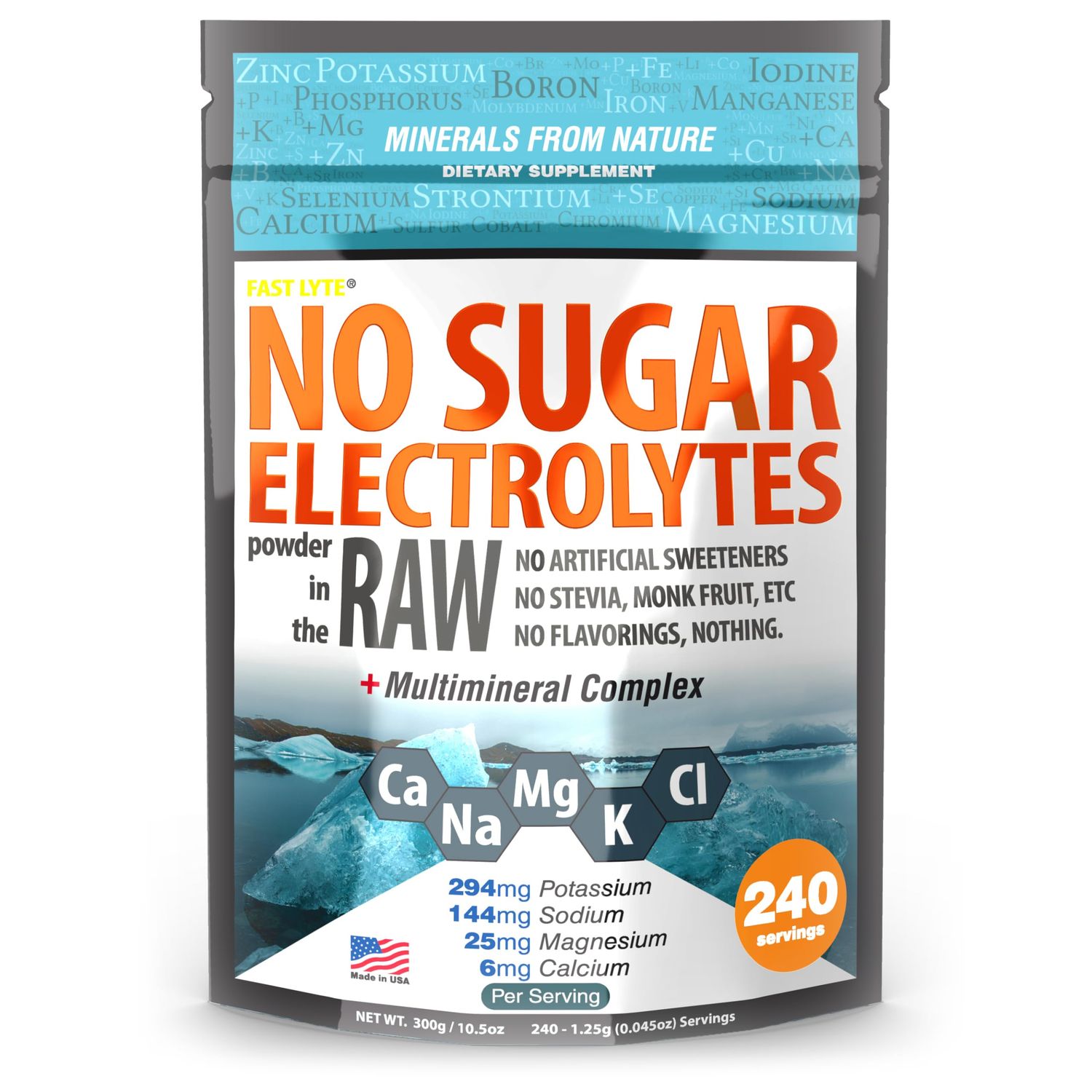 FAST LYTE No Sugar Electrolytes Powder in The Raw | Mix in Coffee, Soup, Juice, Water, Smoothies, Broth, Anything | No Sweeteners or Flavorings | Keto &amp; Sugar Free | Non-GMO &amp; Vegan