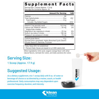 Klean ATHLETE Klean Hydration | Electrolyte Replacement Formula to Hydrate, Maintain Electrolyte Balance, and Rehydrate During Physical Activity | 12.6 Ounces | Natural Orange Flavor