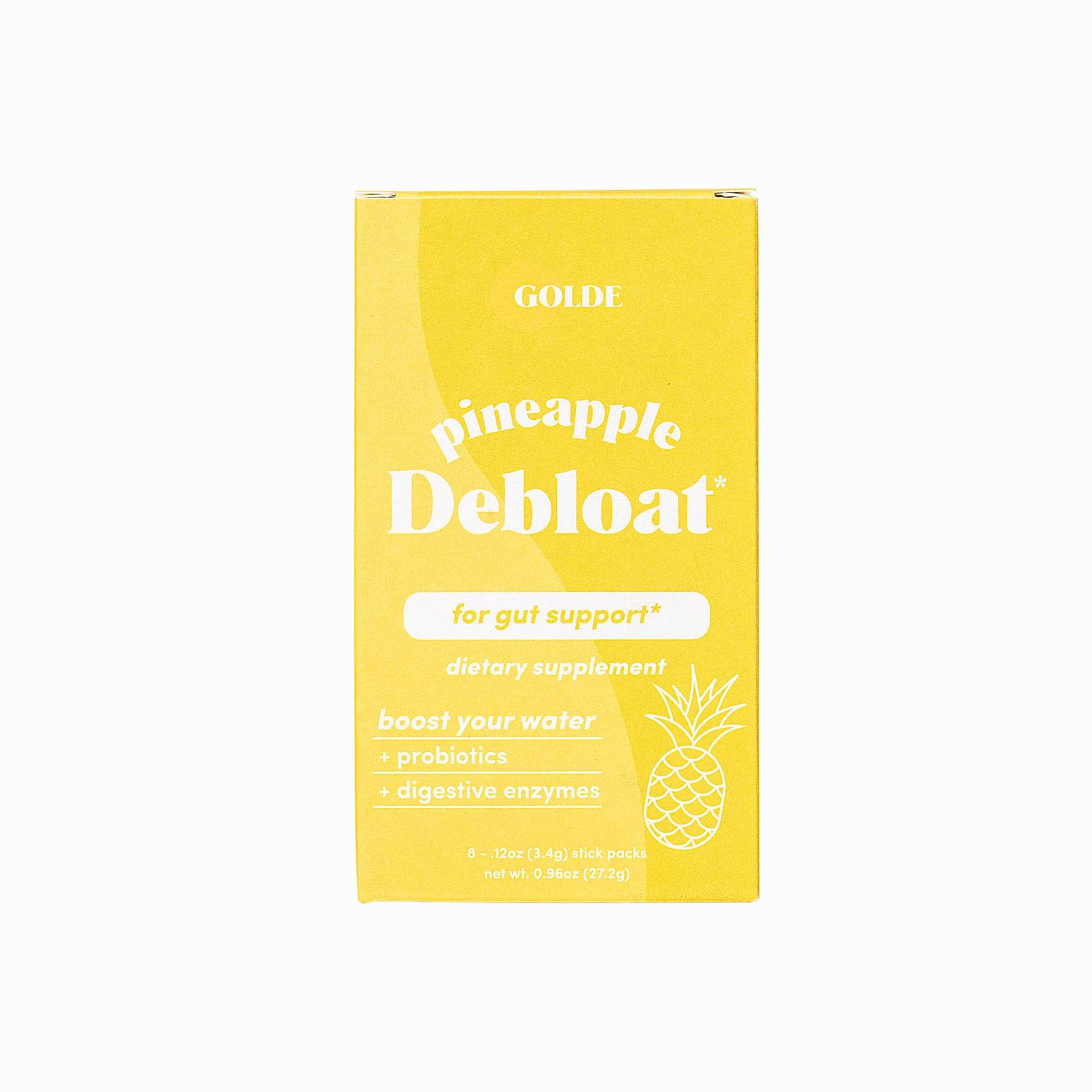 GOLDE Pineapple Debloat | Probiotic Supplement for Natural Bloat Relief and Lasting Digestive Balance | Vegan, Keto, Low-Sugar | 8 Servings