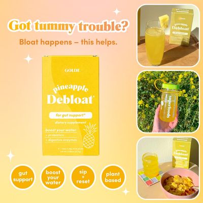 GOLDE Pineapple Debloat | Probiotic Supplement for Natural Bloat Relief and Lasting Digestive Balance | Vegan, Keto, Low-Sugar | 8 Servings