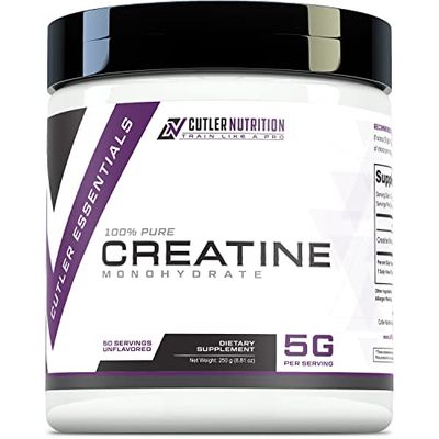 Cutler Nutrition Pure Creatine Monohydrate - 5g Per Serving 50 Servings - Premium Muscle Builder Enhances Strength Performance &amp; Recovery - Unflavored for Easy Mixing