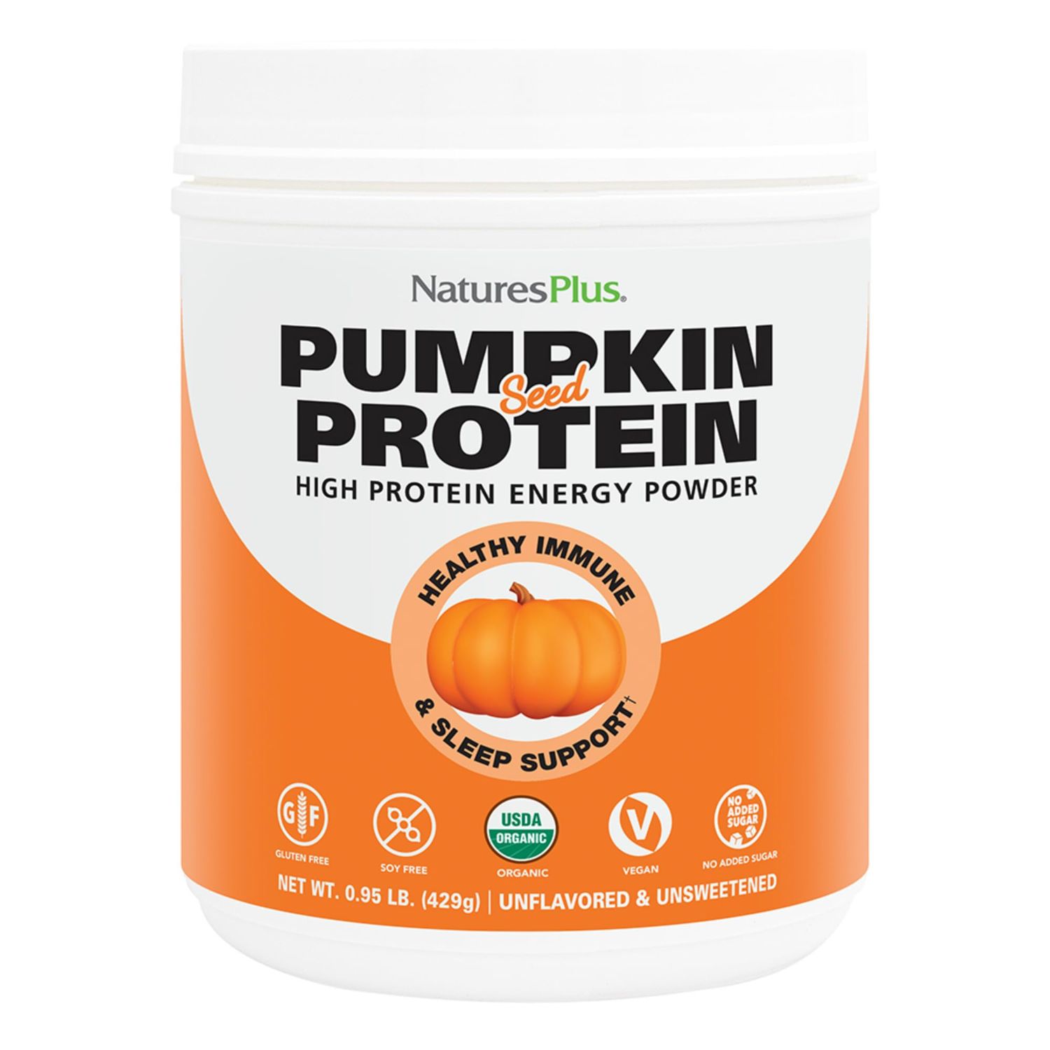 NaturesPlus Organic Pumpkin Seed Protein - .95 lbs Vegan Protein Powder - High Energy Protein Supplement, Promotes Prostate Health, Soothes Menstrual Discomfort - Vegetarian, Gluten-Free - 15 Servings