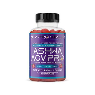Ashwa ACV Pro Health - Sugar Free Apple Cider Vinegar Gummies, Ashwagandha Gummies, Advanced Keto ACV Gummies, Ashwagandha Supplements with Vitamin D, Stress Relief Supplement,1g Carbs Per Gummy Golo