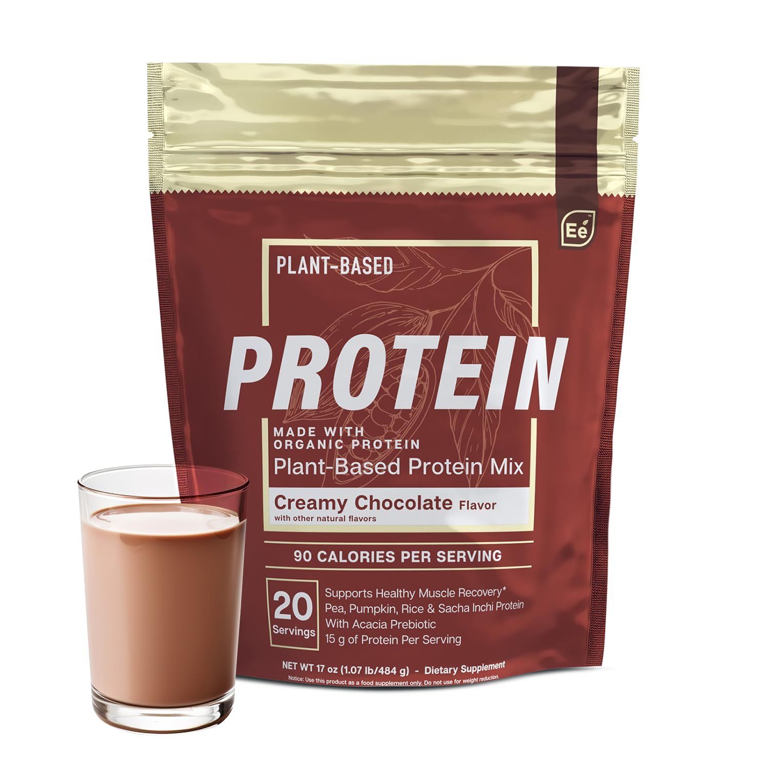 Essential Elements Organic Pea Protein Powder - Creamy Chocolate | Low-carb Plant-Based Vegan Blend - Keto-Friendly and Gluten-Free | 20 Servings, 17 oz