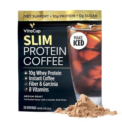 VitaCup Slim Protein Coffee Shake for Diet Support, Instant Coffee w/Whey Protein Powder, B Vitamins &amp; Fiber, Dietitian Developed for Performance and Taste, Make as Iced Coffee or Shake, 20 Servings