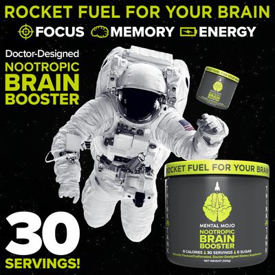 Mental Mojo Nootropic Brain Booster (30 Servings) Nootropic Drink Mix & Brain Supplement - Supports Energy, Focus & Memory - Zero Calories, Sugar Free - Kiwi Strawberry