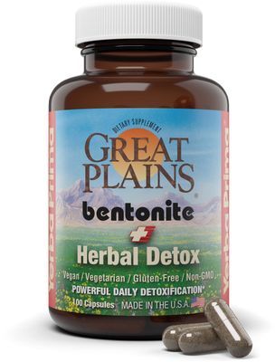 Yerba Prima Bentonite Clay Plus Herbal Detox, 100 Veg Capsules - Food Grade Clay from The Great Plains, USA - Colon &amp; Liver Cleanse Supplement with Calcium Clay