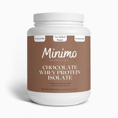 Minimo Nutrition Whey Isolate Protein Powder, Chocolate, Whey Protein Isolate, No Seed Oils, No Added Sugar, No Sucralose, 1.61 lbs