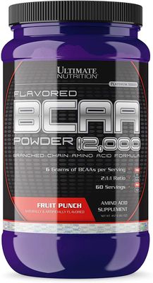 Ultimate Nutrition Flavored BCAA Powder 12000 Branched Chain Post Workout Amino Acid Supplement, Caffeine-Free with 3g Leucine 1.5g Valine 1.5g Isoleucine- Fruit Punch, 60 Servings