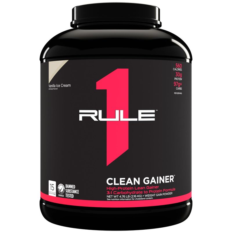 Rule One Proteins, R1 Clean Gainer - High-Protein Lean Gain Formula with 560 Calories, 30g of Full-Spectrum Protein, Over 90g Carbs, Under 6g of Fat (15 Servings, Vanilla Crme)
