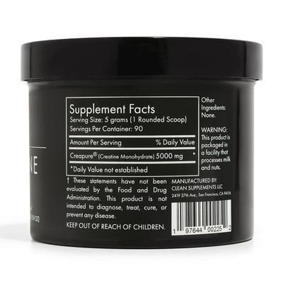 CLEAN Creatine - 100% Creapure Creatine Monohydrate Powder for Muscle Growth | 450 Grams - 90 Servings | Unflavored | Vegan, Keto, Gluten-Free, and Easy to Mix