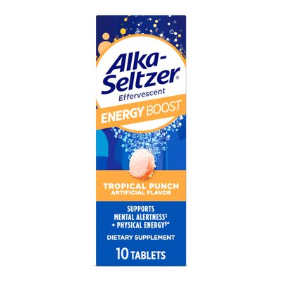 Alka-Seltzer Energy Boost: Caffeine &amp; Guarana, B Vitamins, Supports Mental Alertness and Physical Energy, Daily Energy Supplement, Fizzy Tablets, Sugar-Free, Light Tropical Punch Flavor, 10ct