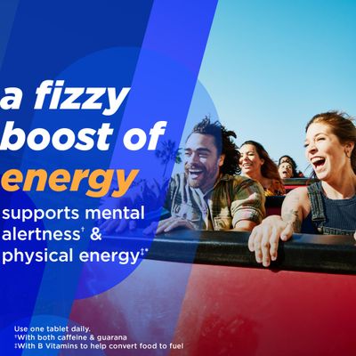 Alka-Seltzer Energy Boost: Caffeine &amp; Guarana, B Vitamins, Supports Mental Alertness and Physical Energy, Daily Energy Supplement, Fizzy Tablets, Sugar-Free, Light Tropical Punch Flavor, 10ct