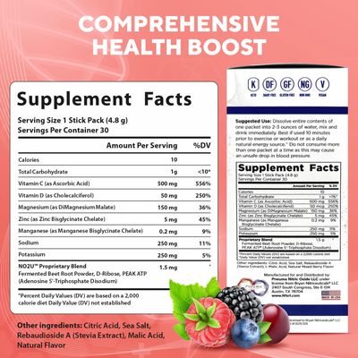N.O. Beetz Nitric Oxide Supplement | Enhance Hydration, Cellular Energy & Nitric Oxide Production | Beet Benefits Without The Taste | Flavorful & Fresh | 30 Servings