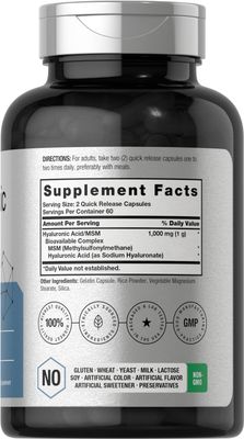 Horbach Hyaluronic Acid with MSM | 1000 mg | 120 Capsules | Non-GMO and Gluten Free Supplement | Bioavailable Formula