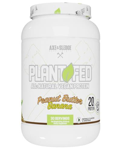 Axe &amp; Sledge Plant Fed Vegan Protein Powder, Naturally Flavored and Sweetened, 20 Grams Protein, 30 Servings (30 Servings, Peanut Butter Banana)
