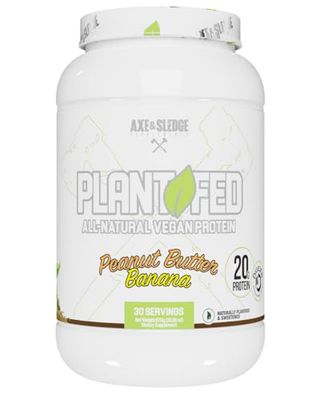 Axe &amp; Sledge Plant Fed Vegan Protein Powder, Naturally Flavored and Sweetened, 20 Grams Protein, 30 Servings (30 Servings, Peanut Butter Banana)