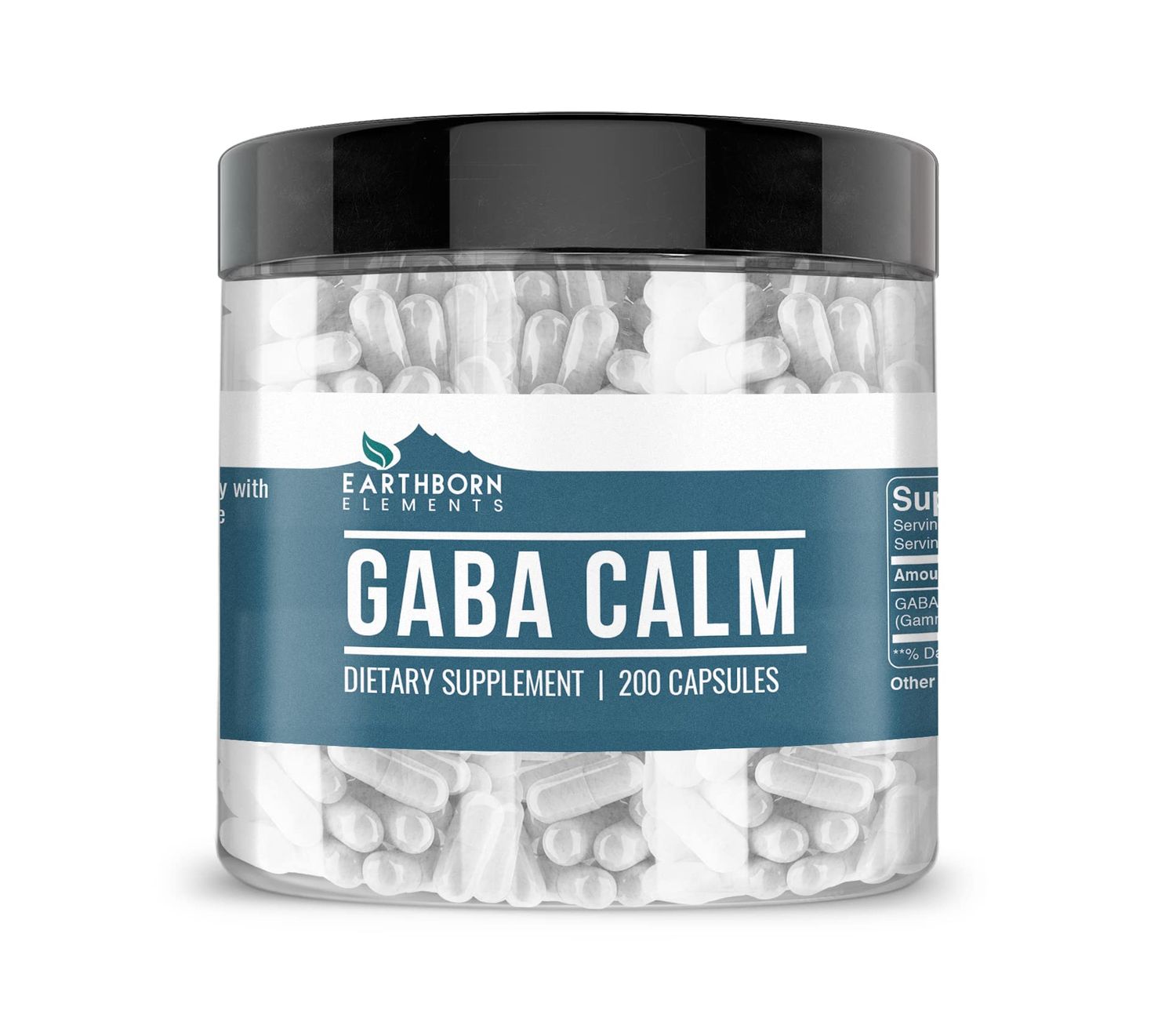 Earthborn Elements GABA (Gamma Aminobutyric Acid) 200 Capsules, Pure &amp; Undiluted, No Additives