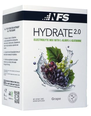 Hydrate 2.0 Electrolytes Hydration Powder Packets - Advanced Hydration &amp; Recovery Formula with L-Alanyl-L-Glutamine | Faster Hydration &amp; Performance Recovery (20 Packets/Box, Grape)