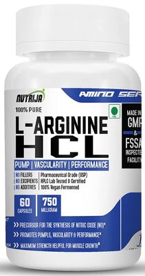 NutriJa L-Arginine HCL Capsules - Highest Bioavailability Form of L-Arginine | Maximum Strength, Nitric Oxide Precursor (60 Capsules)