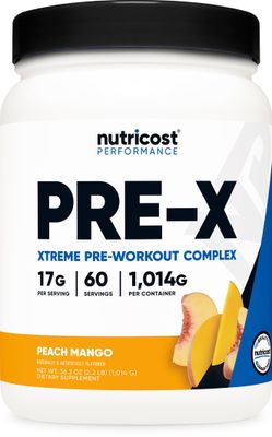 Nutricost Pre-X Xtreme PreWorkout Powder Complex, Peach Mango, 60 Servings, Vegetarian, Non-GMO and Gluten Free