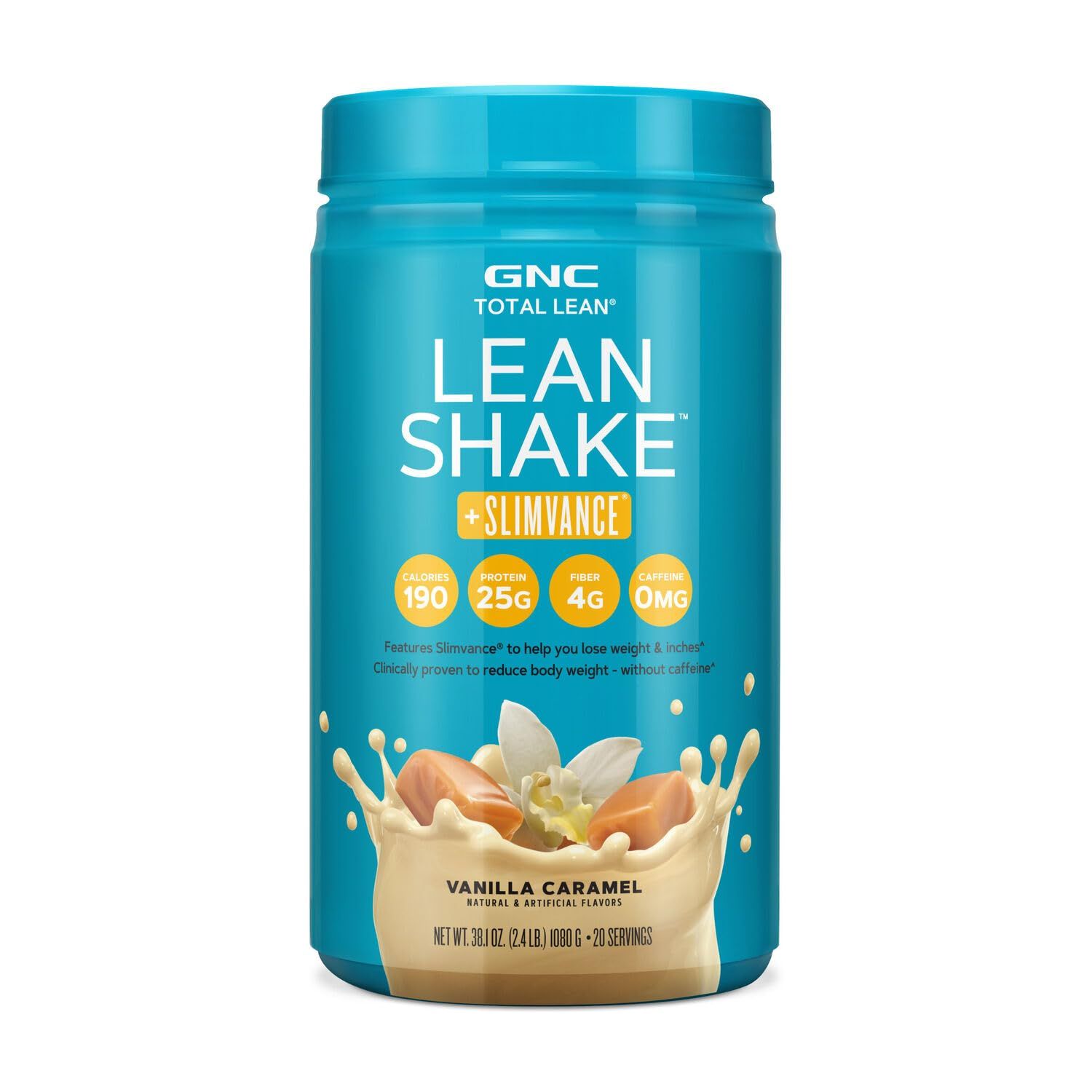 GNC Total Lean Shake + Slimvance | Caffeine Free Protein Powder, Helps Reduce Body Weight | Vanilla Carmel | 20 Servings