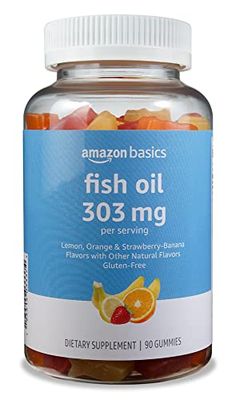 Amazon Basics Fish Oil 303 mg, Lemon, Orange &amp; Strawberry-Banana flavors, 90 Gummies (2 per Serving), EPA and DHA Omega-3 fatty acids (Previously Solimo)