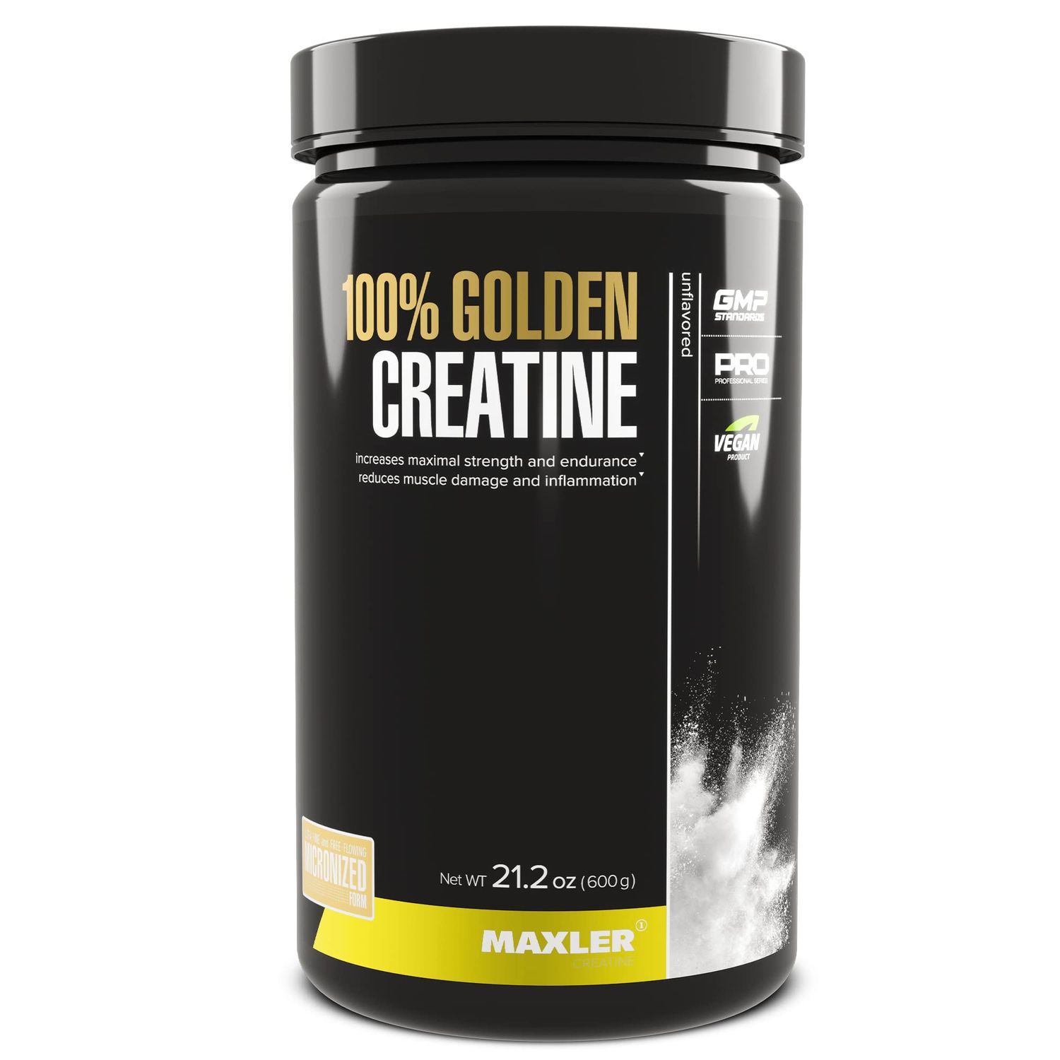 Maxler 100% Golden Creatine - Micronized Creatine Monohydrate Powder - Muscle Building Supplements - Pre/Post Workout Vegan Supplement - Gluten Free Unflavored Creatine Powder - 600 g