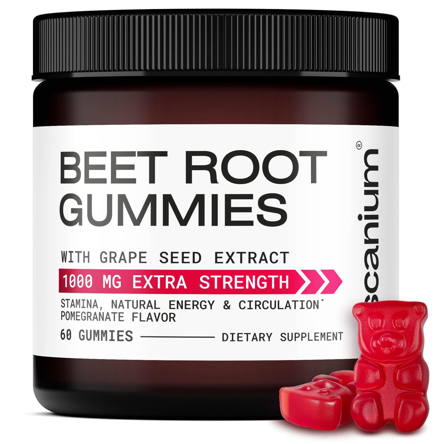 Ascanium Beet Root Gummies 1000mg &amp; Grape Seed Extract 1000mg - Beet Gummies for Circulation Support - Beet Chews Support Energy &amp; Stamina - 60 Pcs
