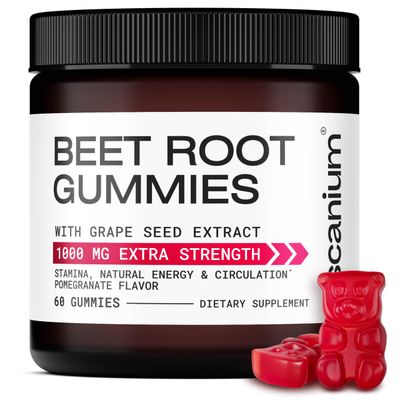 Ascanium Beet Root Gummies 1000mg &amp; Grape Seed Extract 1000mg - Beet Gummies for Circulation Support - Beet Chews Support Energy &amp; Stamina - 60 Pcs