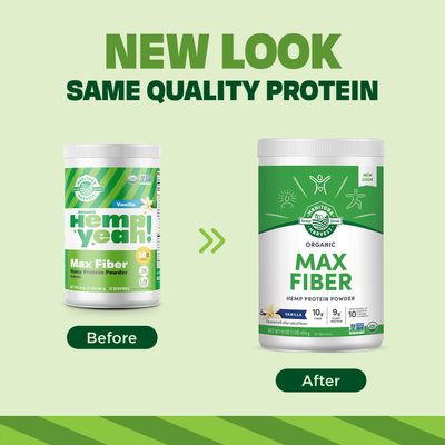 Manitoba Harvest Hemp Yeah! Organic Max Fiber Protein Powder, Vanilla, 16oz; with 10g of Fiber, 9g Protein and 1.9g Omegas 3&amp;6 per Serving, Preservative Free, Non-GMO, Packaging May Vary