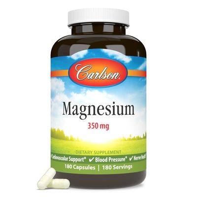 Carlson - Magnesium, 350 mg, Cardiovascular Support, Muscle Function &amp; Nerve Health, 180 capsules