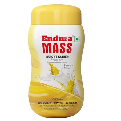 Endura Mass Weight Gainer Powder 500g Banana Flavour | Unique blend of 3 Sources of Protein, Carbs, Vitamins &amp; Essential Minerals | Ideal for Children Above 10 Years, Men, Women &amp; Athletes