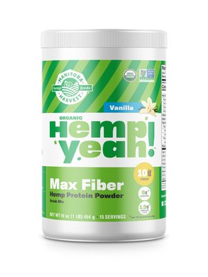 Manitoba Harvest Hemp Yeah! Organic Max Fiber Protein Powder, Vanilla, 16oz; with 10g of Fiber, 9g Protein and 1.9g Omegas 3&amp;6 per Serving, Preservative Free, Non-GMO, Packaging May Vary
