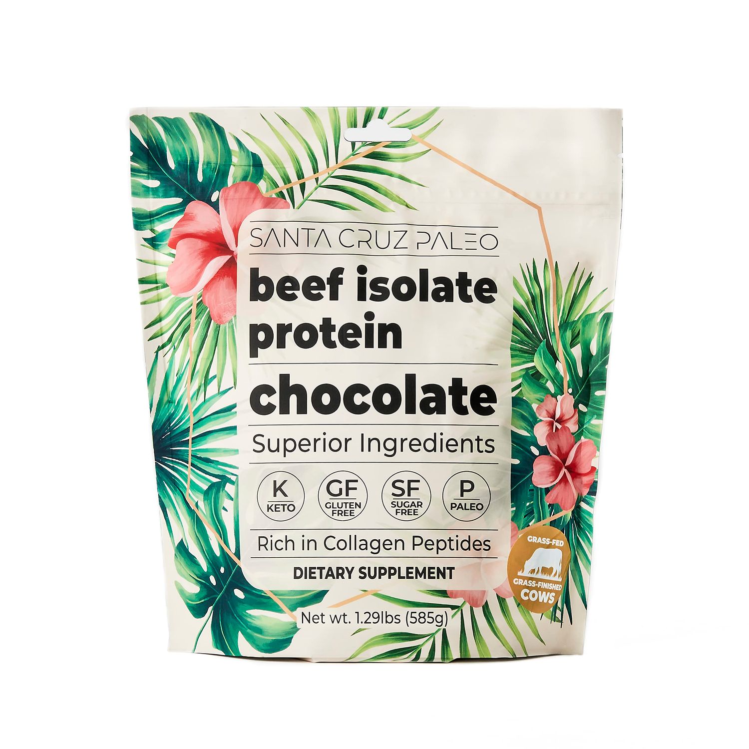 Santa Cruz Paleo Beef Isolate Protein Powder, Chocolate, Rich in Collagen Peptides, Gluten Free, Keto, Sugar Free, Paleo, 20g Grass Fed Protein Per Serving, Low Calorie Clean Protein Powder, 1.16 Lbs