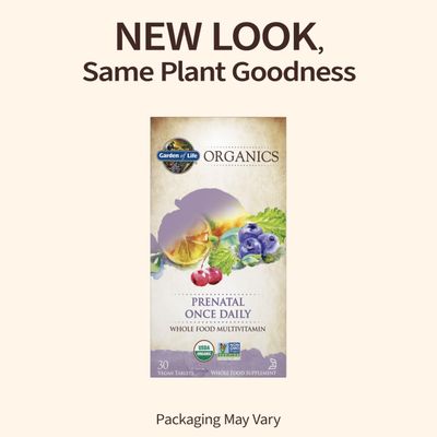 Garden of Life Organics Prenatal Vitamin: Folate for Energy & Healthy Fetal Development, Non-constipating Iron, Vitamin C, B6, B12, D3 - Organic, Non-GMO, Gluten-Free, Vegan, 30 Day Supply