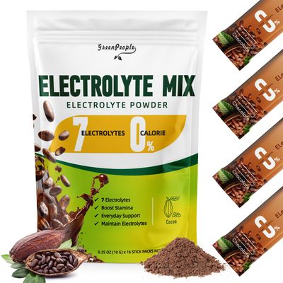 GREENPEOPLE Zero Sugar Electrolyte Powder Mix - Hydration Packets, Cocoa Flavor - 7 Electrolytes - Vegan, Non-GMO - 16 Sticks