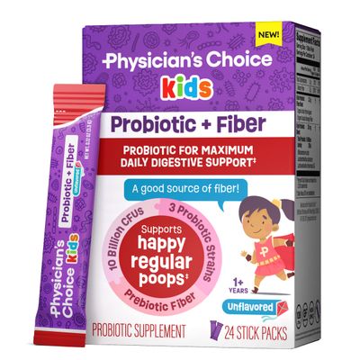 Physician&#39;s Choice Kids Probiotic + Prebiotic Fiber Packets (Ages 1+) - Supports Regularity, Occasional Constipation &amp; A Healthy Digestive System - No Allergens or Preservatives - Unflavored - 24 Pack
