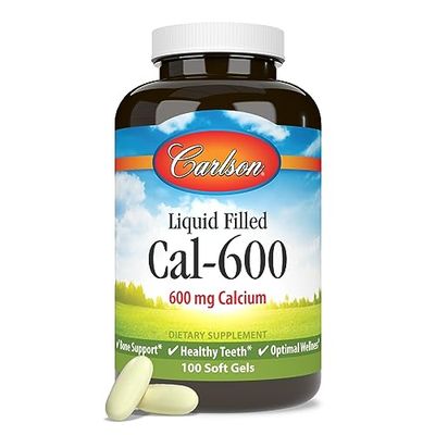 Carlson - Cal-600, 600 mg Calcium, Bone Support, Healthy Teeth &amp; Optimal Wellness, 100 Softgels