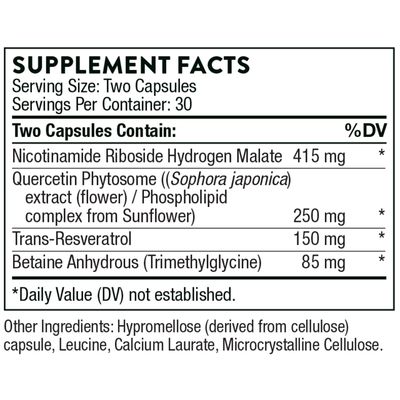 THORNE ResveraCel - Nicotinamide Riboside with Quercetin Phytosome and Resveratrol - Support Healthy Aging, Methylation, Cellular Energy Production and Metabolism - 60 Capsules - 30 Servings