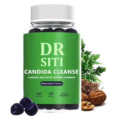Dr Siti Candida Cleanse, Candida and Detox Support Gummies, 10-in-1 Advanced Formula with Black Walnut, PAU D&#39;Arco &amp; Wormwood, Non-GMO 60 Gummies