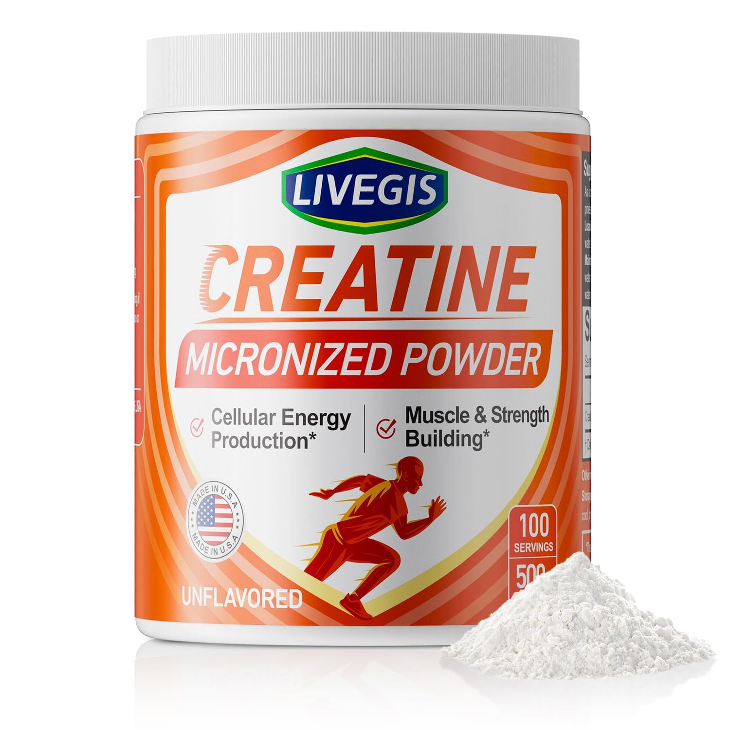 LIVEGIS Creatine, Creatine Monohydrate Keto Friendly, Unflavored - Support Muscles, Cellular Energy and Cognitive - 17.63 Oz(500g) - 100 Servings (500g)